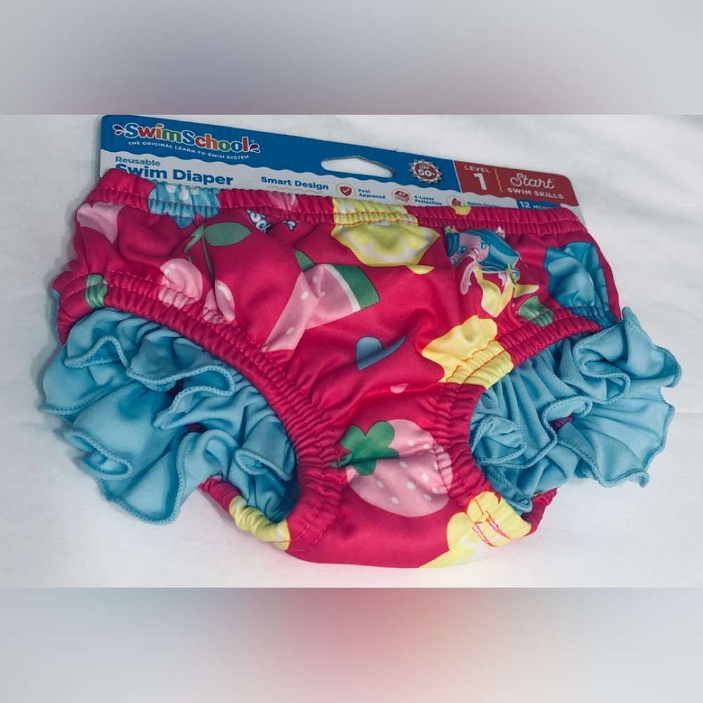 Swimming reusable girl’s Mermaid diaper 4 Layers protection pink. 12Months.